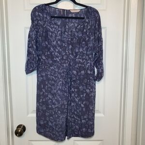 Rebecca Taylor Gray Print Silk Drawstring Shirtdress Cuffed Sleeves 2